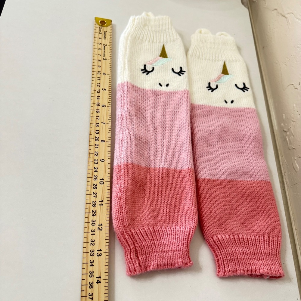 Unicorn Knit Leg Warmers Girls Toddler Pink Cream Colorblock Embroidered Horn
